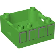 Duplo Container Box 4 x 4 with Studs on Corners with Four Squares Print / Bright Green