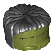 Head Top, Frankenstein Monster with Black Hair and Small Stitches Print / Olive Green