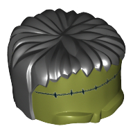 Lego Head Top, Frankenstein Monster with Black Hair and Small Stitches Print / Olive Green