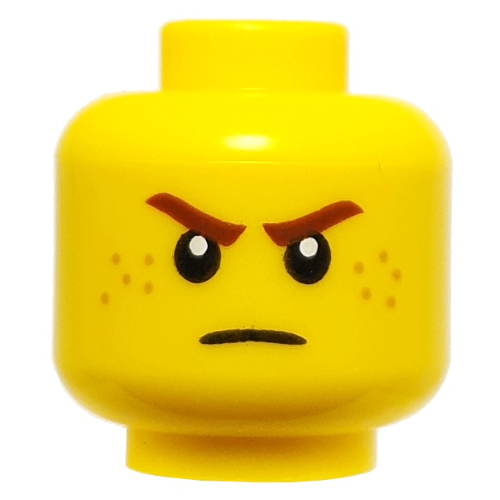 Lego Minifig Head Rogue, Dark Red Eyebrows, Freckles, Angry Stare / Yellow