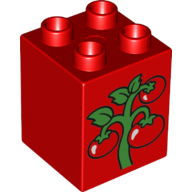 Lego Duplo Brick 2 x 2 x 2 with Green Vine with 3 Red Tomatoes Print / Red