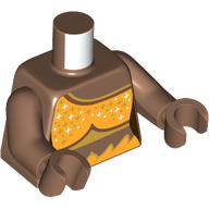 Lego Torso, Bright Light Orange Top, White Stars print, Medium Brown Arms and Hands / Medium Brown