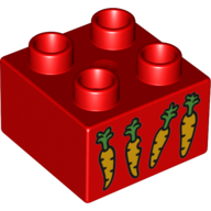 Lego Duplo Brick 2 x 2 with 4 Carrots Print / Red