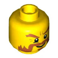 Minifig Head, Dark Orange Bushy Beard and Eyebrows, Goatee, White Pupils Print [Hollow Stud] / Yellow
