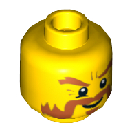 Lego Minifig Head, Dark Orange Bushy Beard and Eyebrows, Goatee, White Pupils Print [Hollow Stud] / Yellow