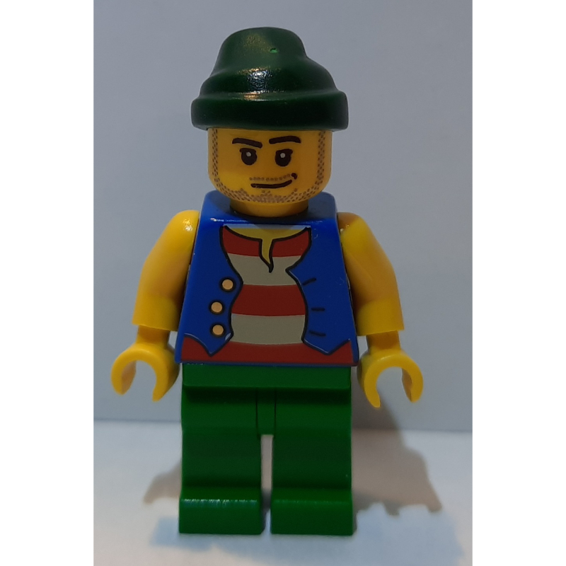 Lego Pirate - Blue Vest, Green Legs, Dark Green Bandana, Smirk