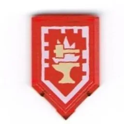 Tile Special 2 x 3 Pentagonal with Nexo Power Shield Print - Anvil Of Trouble / Trans-Red