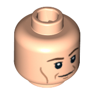 Lego Minifig Head Stan Shunpike, Vertical Cheek Lines, White Pupils Print [Blocked Open Stud] / Light Nougat