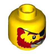 Minifig Head Captain Redbeard, Red/Gray Beard, Eyepatch, Reddish Brown Mustache Print / Yellow