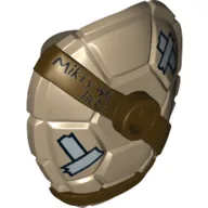 Minifig Neckwear Turtle Shell with Stud with Dark Brown Horizontal and Diagonal Belt with Words 'Mikey was Here!' and Silver Patches Print / Dark Tan