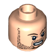 Lego Minifig Head Henchman, Beard Stubble, Goatee, Scar on Left Cheek and Eyebrow Print [Hollow Stud] / Light Nougat