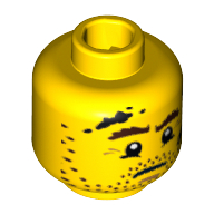 Lego Minifig Head Welder, Stubbly Beard, Brown Eyebrows and Black Stains Print [Hollow Stud] / Yellow
