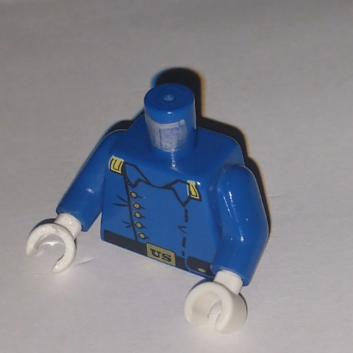 Lego Torso Jacket, Cavalry Uniform, 5 Buttons, Belt Pouch Print, Blue Arms, White Hands / Blue