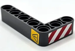 Technic, Liftarm, Modified Bent Thick L-Shape 3 x 5 with Red and White Danger Stripes and Black Exclamation Mark in Danger Triangle Pattern Model Right Side (Stickers) - Set 42080