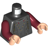 Lego Torso Robe with V Necked Collar, Necklace, and Scarf Print, Dark Red Arms, Light Nougat Hands / Black