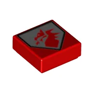 Tile 1 x 1 with Red Dragon on Light Bluish Grey Shield Print / Red