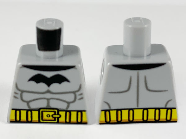 Lego Torso Black Bat, Dark Bluish Gray Muscle Contours, Yellow Utility Belt Pattern