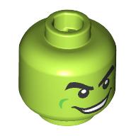Lego Minifig Head Green Goblin, Thick Black Eyebrows, Mean Grin / Lime