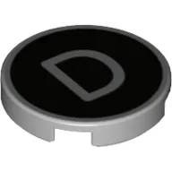 Tile Round 2 x 2 with 'D' on Black Background Print / Light Bluish Gray