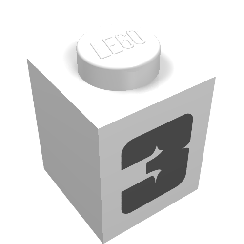Lego Brick 1 x 1 with Thick Bold Black '3' Print / White