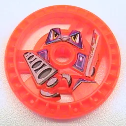 Technic Disc 5 x 5 Notched, Grab with Robot Print / Trans-Neon Orange