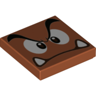 Lego Tile 2 x 2 with Goomba Face with Low Furrowed Brow Print / Dark Orange