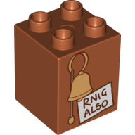 Lego Duplo Brick 2 x 2 x 2 with Bell and 'RNIG ALSO' Print / Dark Orange