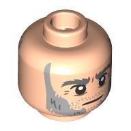 Lego Minifig Head Joshamee Gibb, Dark Bluish Grey Eyebrows, Light Bluish Grey Sideburns, Stubbles, Wrinkles, Stern / Scowl / Light Nougat