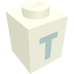 Brick 1 x 1 with Blue 'T' Print (Bold Font) / White