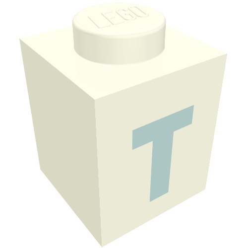 Lego Brick 1 x 1 with Blue 'T' Print (Bold Font) / White
