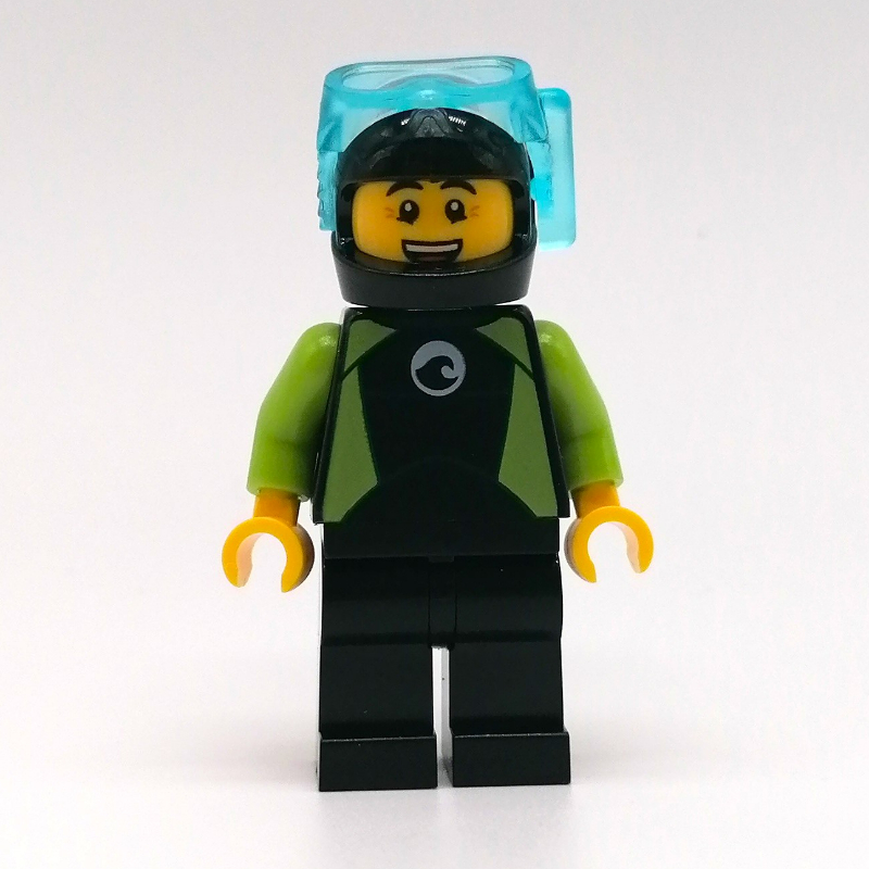 Lego Diver, Man, Black and Lime Wetsuit, Black Helmet and Mask