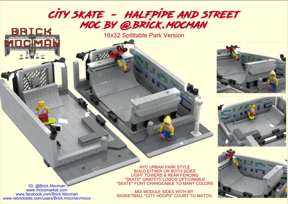Lego City Skate - Halfpipe and Street - 16x32 Baseplate Splitable
