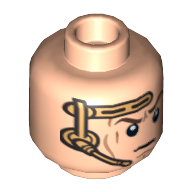 Lego Minifig Head Anakin Skywalker, Dual Sided, Gold Headset with Smile / Determined Print [Hollow Stud] / Light Nougat