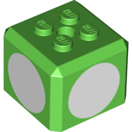 Lego Brick Special Cube with 2 x 2 Studs on Top, and White Circles Print / Bright Green