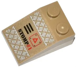 Slope 33 3 x 2 with Tread Plates, Grille, Red Triangle and 'STOMP #1' Pattern Model Right Side (Sticker) - Set 70161