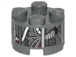 Brick, Round 2 x 2 with Axle Hole with SW Landspeeder Pipes and Circuitry Pattern (Sticker) - Set 75271
