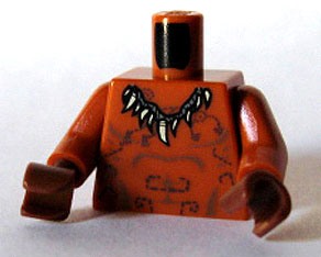 Lego Torso Bare Chest with Muscles Outline, Tattoos, Animal Tooth / Claw Necklace Pattern / Dark Orange Arms / Reddish Brown Hands