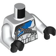Lego Torso, Clone Trooper Armor, Blue Markings, Dark Bluish Grey Straps, Black Shoulder Guard print, White Arms, Black Hands / White