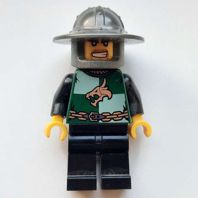Lego Dragon Knight, Dark Green, Wide Brim Helmet, Angry (Pearl Titanium)