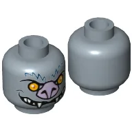 Minifig Head Blista, Bat, Lavender Nose, Orange Eyes, White Fangs Print [Hollow Stud] / Sand Blue