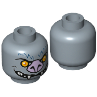 Lego Minifig Head Blista, Bat, Lavender Nose, Orange Eyes, White Fangs Print [Hollow Stud] / Sand Blue