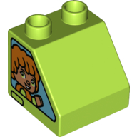 Lego Duplo Brick 2 x 2 Slope 45° with Child in Window Print / Lime