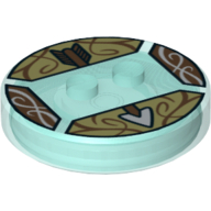 Lego Function Brick Round 4 x 4 x 2/3 with 2 Studs and Brown and Silver Arrow Print / Trans-Light Blue