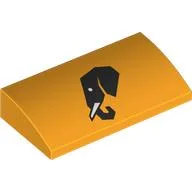 Brick Curved 2 x 4 x 2/3 No Studs with Black Elephant Head Print / Bright Light Orange