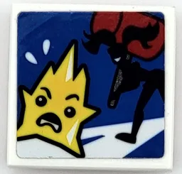 Tile, Modified 2 x 2 Inverted with Yellow Kryptomite and Black Harley Quinn Silhouette with Red Mallet Pattern (Sticker) – Set 41236