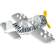 Lego Duplo Airplane Small with Rear Cargo Bay, Light Bluish Gray Wheels Assembly and Zebra Stripes Print / White