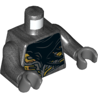 Lego Torso Armor with Gold and Dark Bluish Gray Details, Black Tattered Cape Print, Pearl Titanium Arms, Dark Bluish Gray Hands / Pearl Titanium