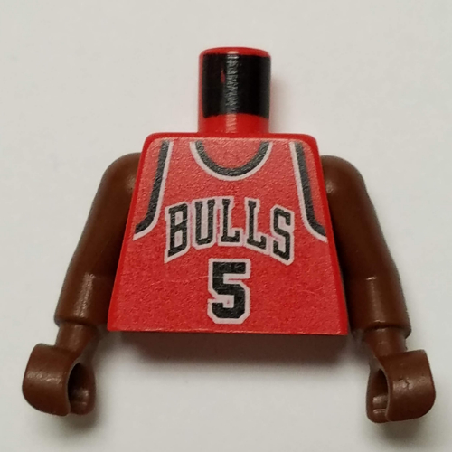 Lego Torso Basketball Jersey, Chicago Bulls 5' Print, Long One Piece Arms Brown (NBA) / Red