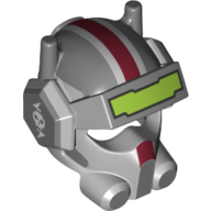 Lego Helmet, Visor, Headset, Breathing Apparatus with Dark Red Stripe, Skull on Ear Protectors, and Lime Visor Print / Dark Bluish Gray