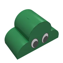Brick Curved 2 x 4 x 2 Triple, No Studs with Eyes Simple Print / Green